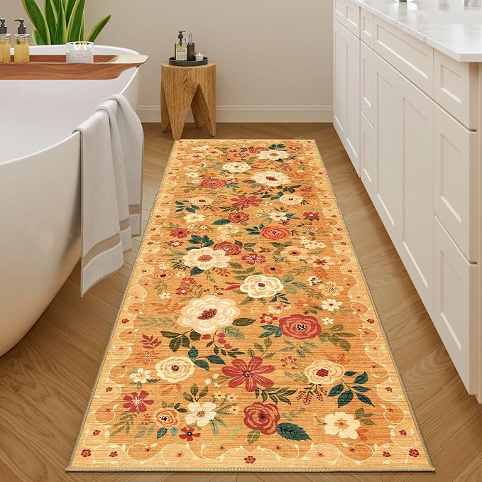DUKINO 2x6 Runner Rug for Hallway, Washable Kitchen Rugs Non Slip, Floral - Image 6