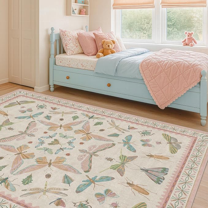 Washable 5x8 Light Pink Rug for Bedroom - Image 7