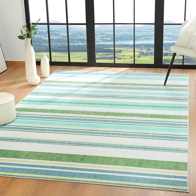 Area Rug 4x6 Green Rug Washable Rugs Non Slip Low Pile Small Carpet - Image 4