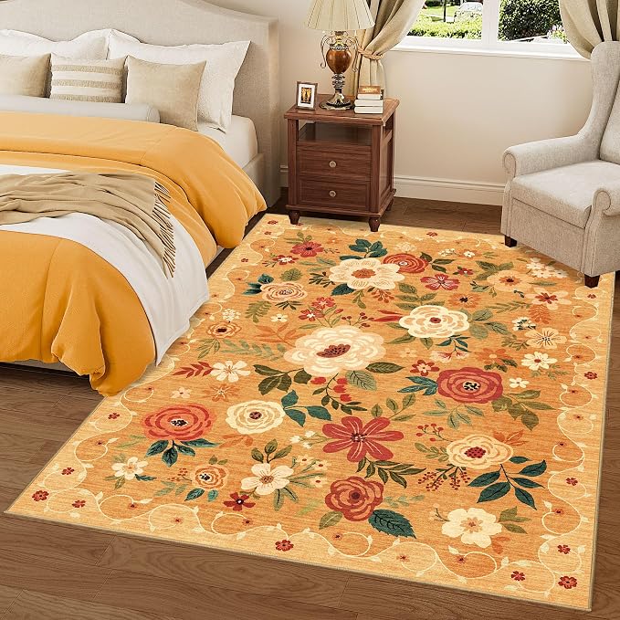 DUKINO 8x10 Area Rugs, Floral Washable Living Room Rug Non Slip, Stain Resistant - Image 9