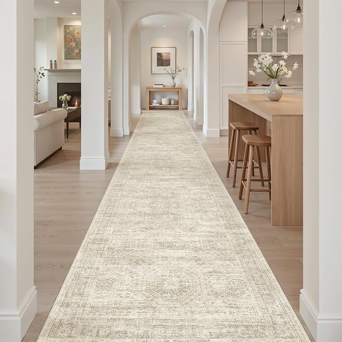 Soalmost Washable 3x18 Hallway Runner Rug Non-Slip Kitchen Entry Rugs Beige | - Image 4