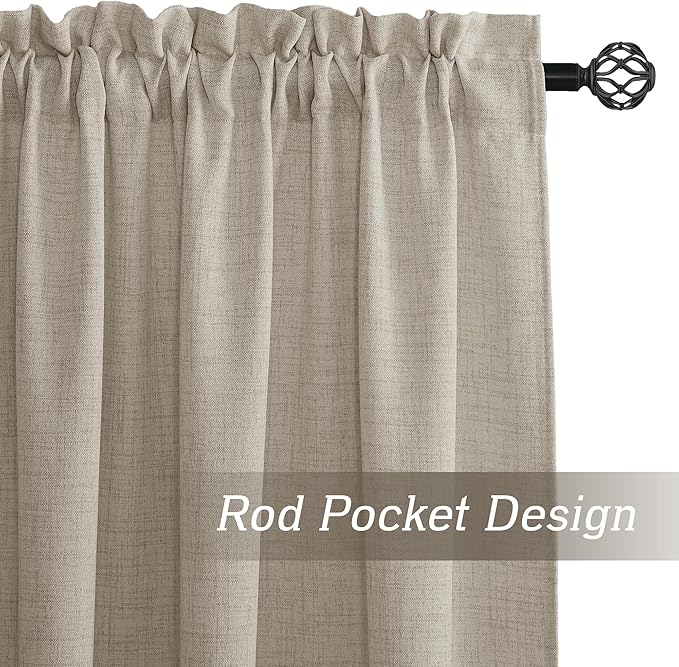 RYB HOME Natural Beige Linen Sheer Curtains 84 inches Long for Bedroom and Living Room, Weave Textured/Rod Pocket, Light Filtering Sheer Curtains and Drapes, W 52 x L 84 inches, 2 Panels Set