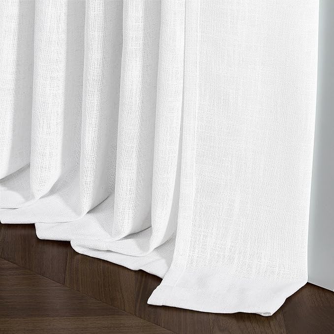 Snow White Pinch Pleated Linen Semi Sheer Curtains 54 Inch Length 2 Panels | - Image 6