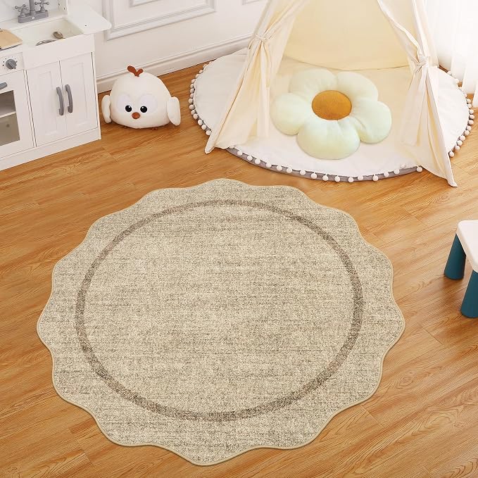 GarveeHome Scalloped Round Washable Rug Soft Modern Round Rugs 5ft Non Slip | - Image 6