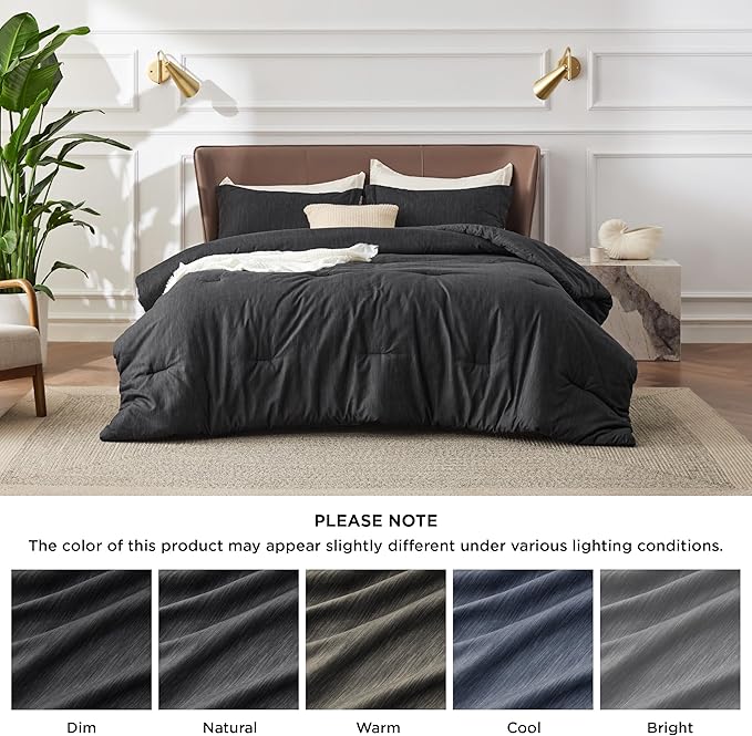 Bedsure Oversized Queen Comforter Set - Black Soft Bedding for All Seasons, Cationic Dyed Bed Set, 3 Pieces, 1 Oversized Queen Size Comforter (98"x98") and 2 Pillow Shams (20"x26"+2")