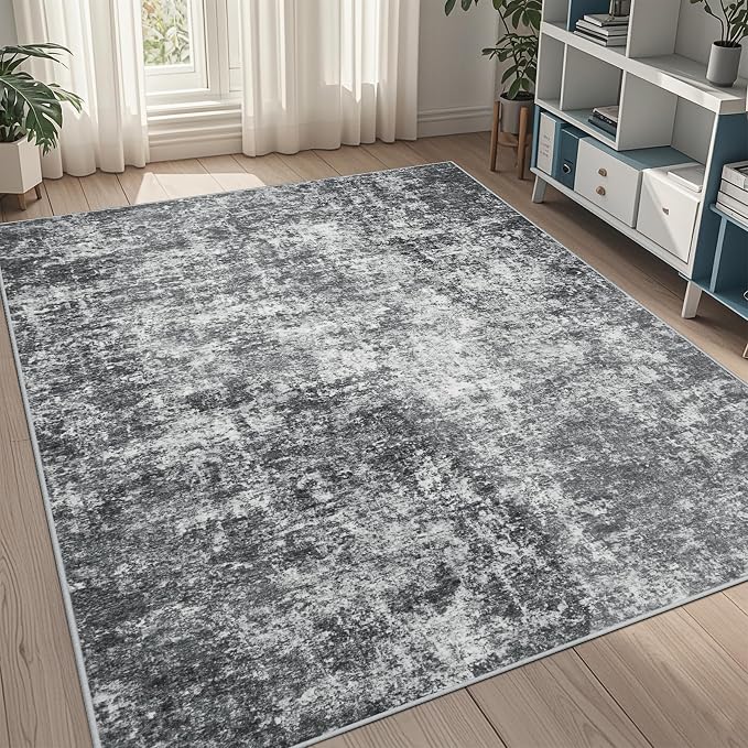 5x8 Area Rugs for Living Room Washable Bedroom Dining Room Black Grey | Modern by Aelenmu