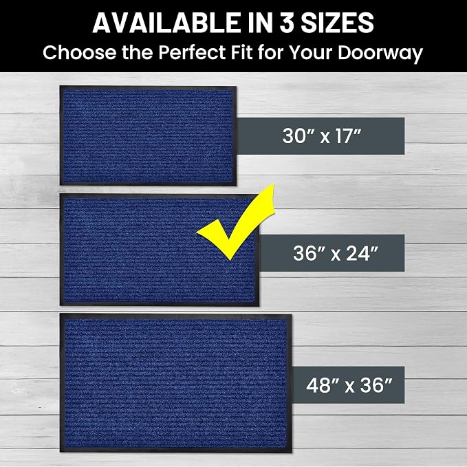 Front Door Mat, Indoor Outdoor Welcome Entryway Entrance Doormat 36x24 Blue | - Image 6
