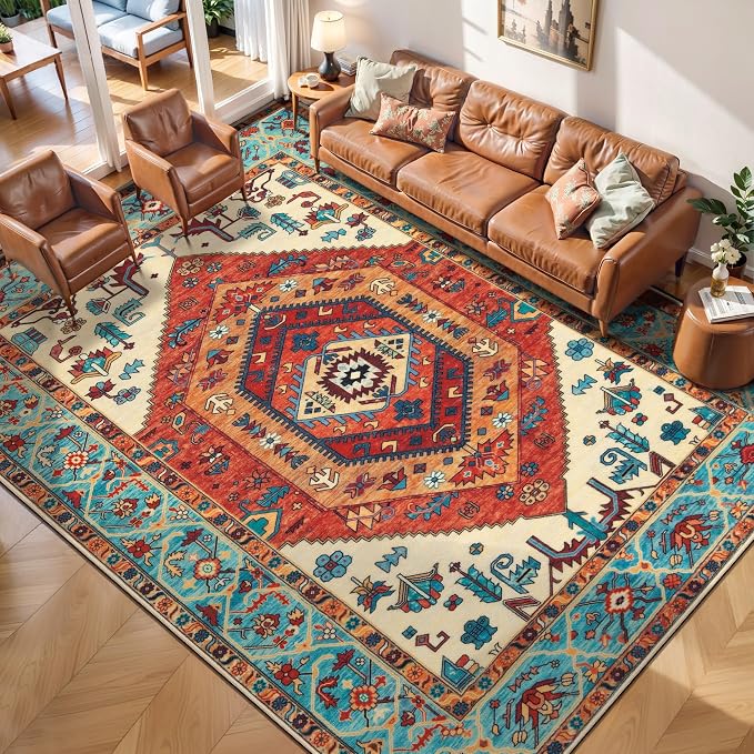 SERISSA 7x9 Washable Non Slip Boho Area Rug by SERISSAHomeDecorCollection