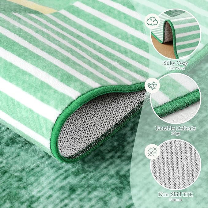 Living Room Rug 6x9 Green Area Rug Machine Washable Carpet Non Slip Indoor - Image 4