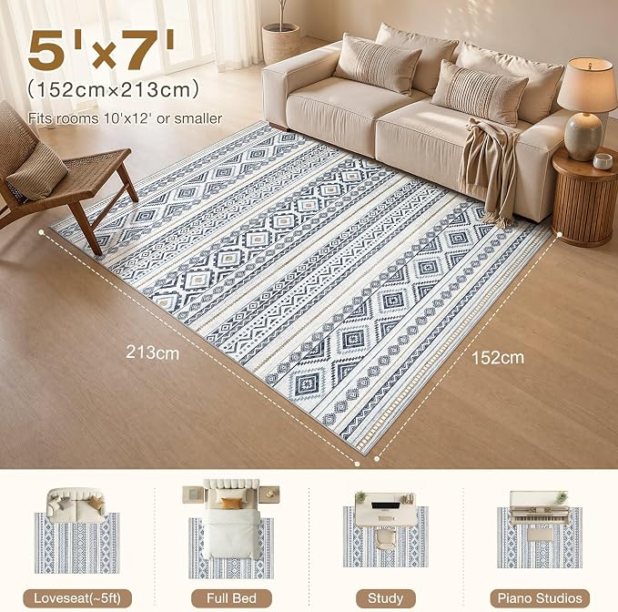 cotiled Boho 5x7 Area Rugs for Living Room: Soft Moroccan Washable Rug | Solve - Image 8