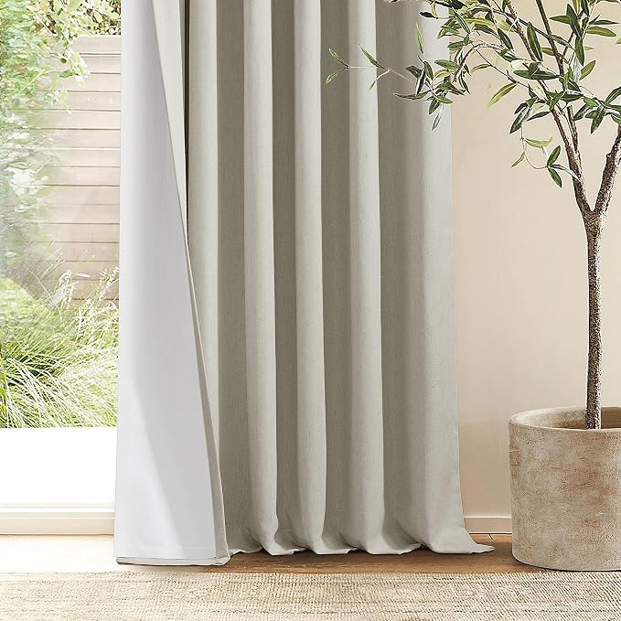 Oatmeal Beige Pinch Pleated 100% Blackout Linen Bedroom 96 Inch Curtains | - Image 9