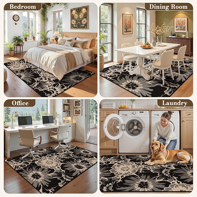 Findosom Washable Area Rug 4x6, Non Slip High-Low Textured Floral Rugs - Image 8
