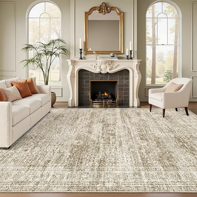 Soalmost Washable Area Rug 8x10 Large Soft Brown Rugs by Soalmost