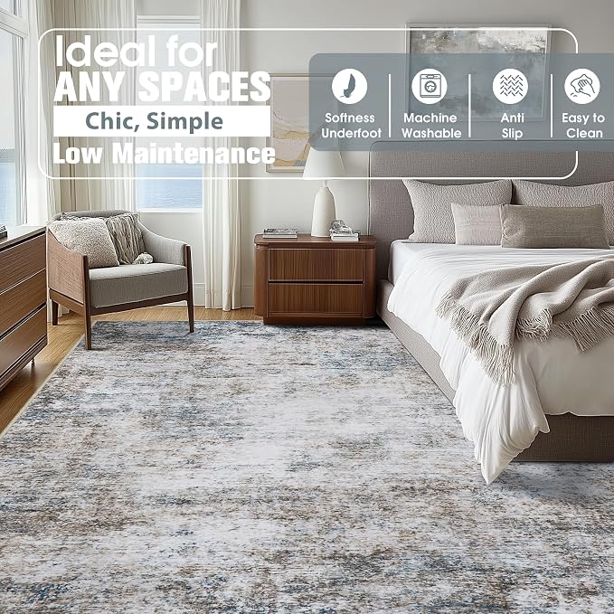 Aelenmu 10x14 Area Rugs for Living Room Washable Dining Room Brown Blue | - Image 2