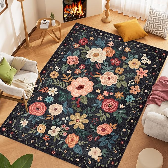 DUKINO 6x9 Area Rugs, Floral Washable Rug - Image 6