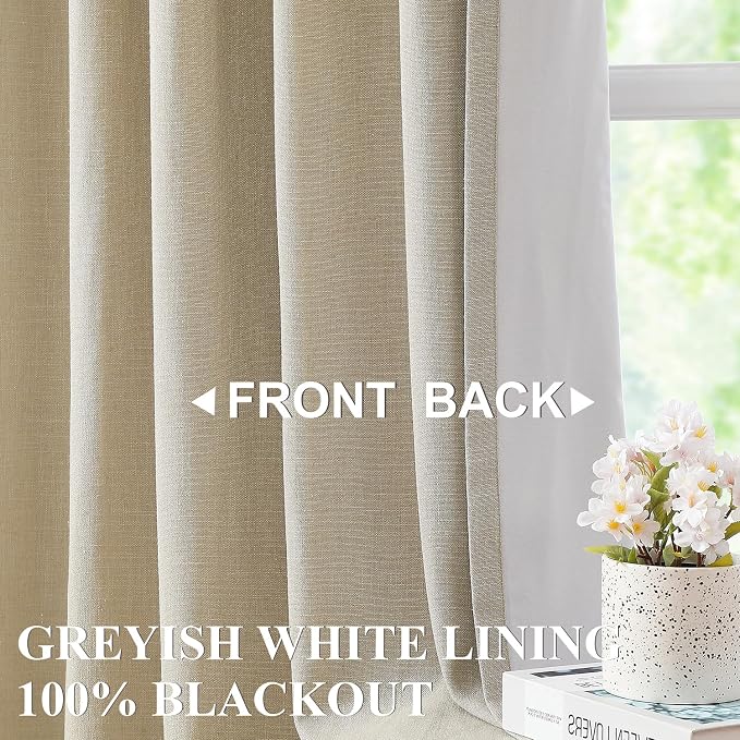 Vision Home Sand Pinch Pleated Full Blackout Curtains Linen Blended Room - Image 2