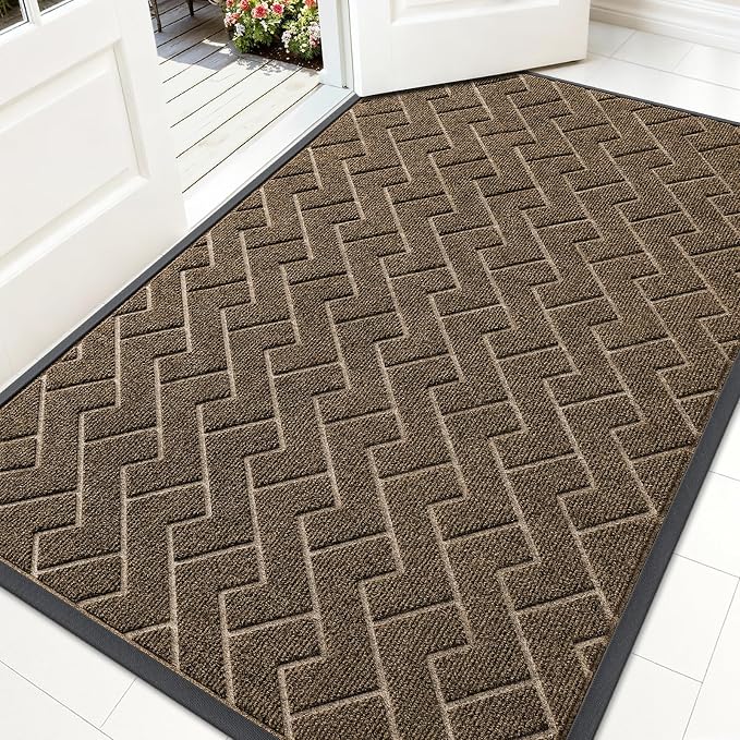 OLANLY Front Door Mat Outside 59x34, All-Season Absorbent Rubber Doormat | Brown by OLANLY