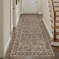 3x8 Brown Vintage Floral Washable Runner Rug by HUGEAR
