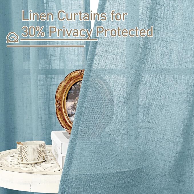 Stone Blue Linen Curtains 54 Inch Length 2 Panels - Image 5