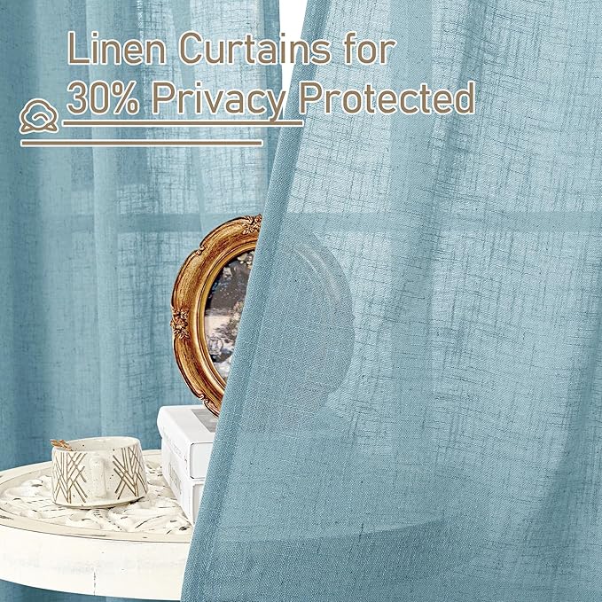 Linen Curtains 48 Inch Length Semi Sheer Light Filtering 2 Panels | Linen - Image 5