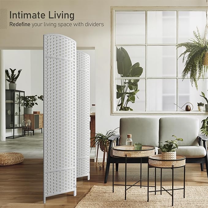 Sorbus 4 Panel Room Divider 6 ft. Tall - Privacy Screen, Extra Wide Double Hinged Panels, Mesh Hand-Woven Design, Partition Room Dividers and Folding Privacy Screens, Wall Divider for Room Separation