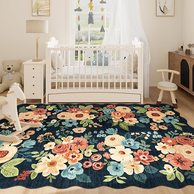 DUKINO 6x9 Area Rugs, Floral Washable Living Room Rug Non Slip, Stain Resistant - Image 7