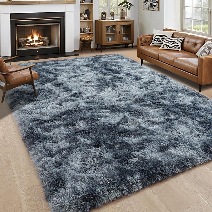 4x6 Tie-Dyed Blue and Grey Fluffy Soft Area Rug Non-Slip by ModernHomeDecor
