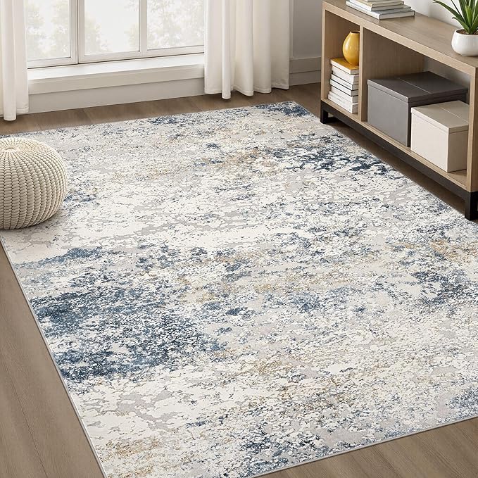 DMOYEST Area Rug Living Room Rugs 5x7 Washable Abstract Beige Blue Carpet | by DMOYEST