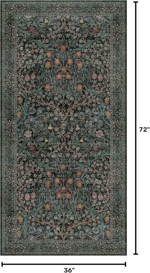 Dark Green Washable 3x6 Runner Rug - Image 2