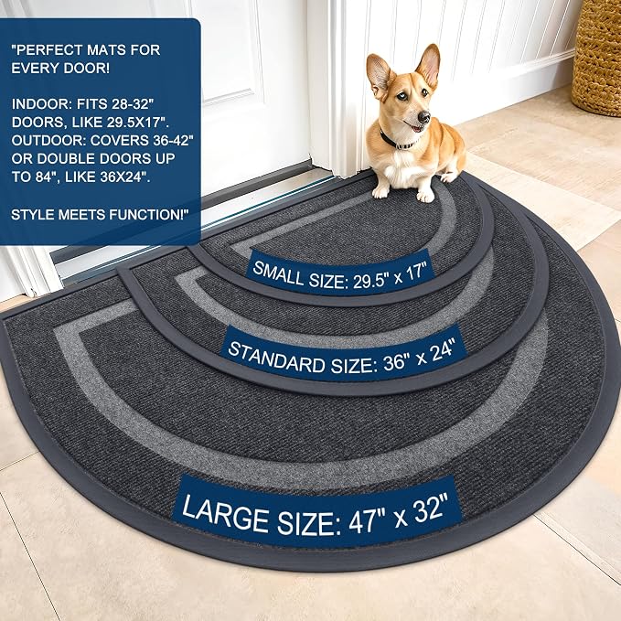 OLANLY Half Circle Front Door Mat Outside 29.5x17 All-Season Rubber Doormat | - Image 3