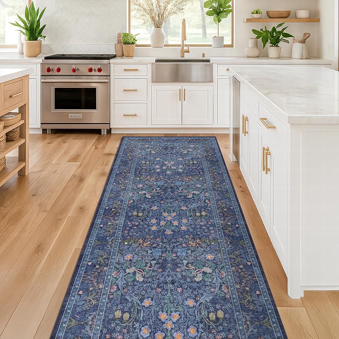 Non Slip 2x6 Dark Blue Kitchen Runner Rug - Image 9