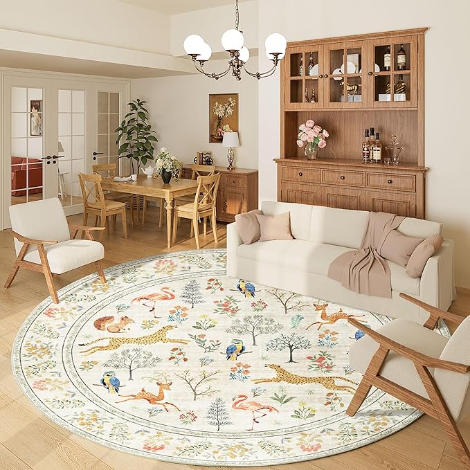 DUKINO 6ft Round Rug for Bedroom, Washable Soft Non Slip Circle Rug, Stain by DUKINO