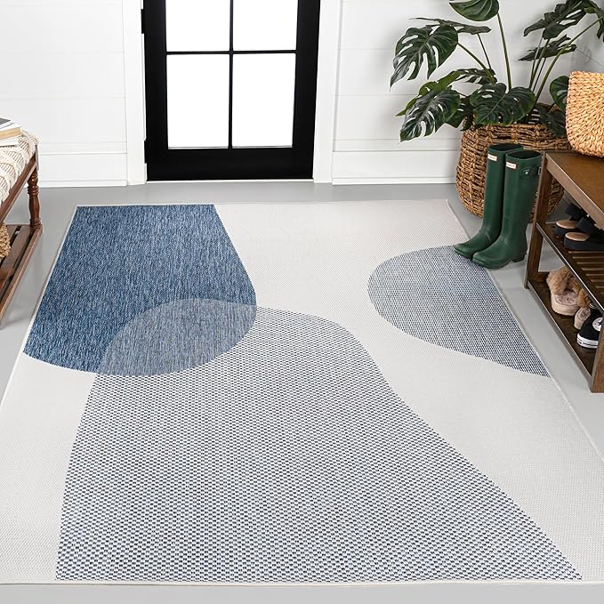JONATHAN Y Geometric Organic Shapes Indoor Outdoor Area Rug 8X10 Cream/Navy, Zia Modern for Backyard, Patio, Porch, Easy-Cleaning, High Traffic, Pet-Friendly, Non-Shedding (TSN306B-8)