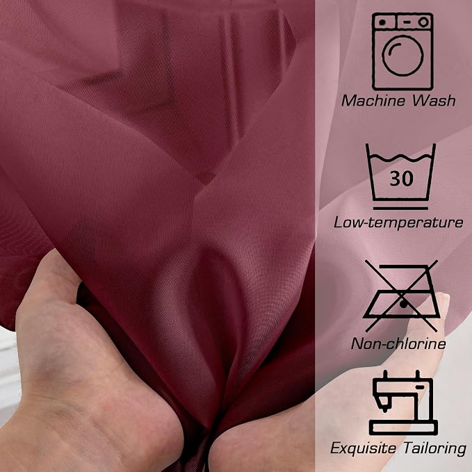 Simplebrand Burgundy Red Sheer Curtains 84 Inches Long, Light Filtering Rod - Image 9