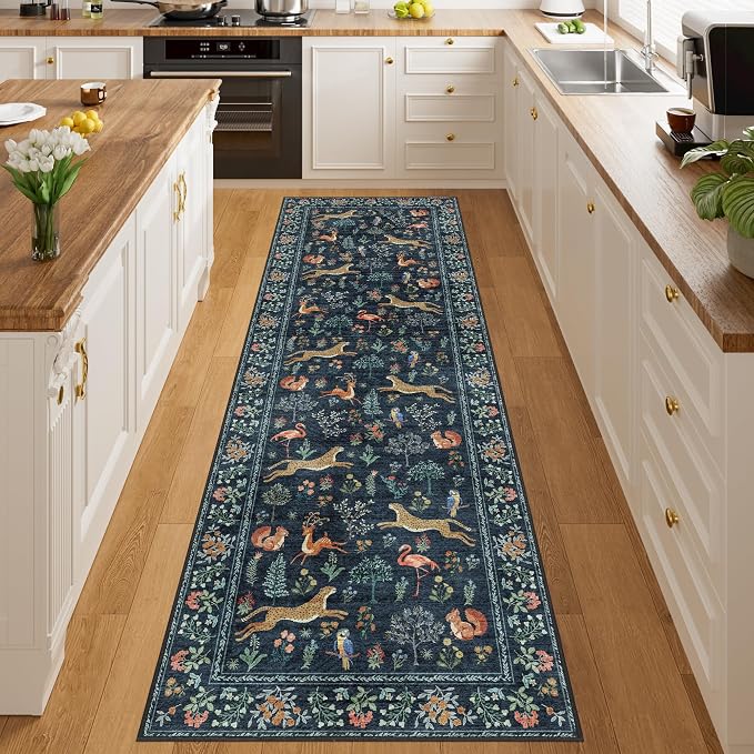DUKINO 2x10 Kitchen Runner Rug, Soft Non Slip Animal Washable Rug Navy Blue | - Image 6