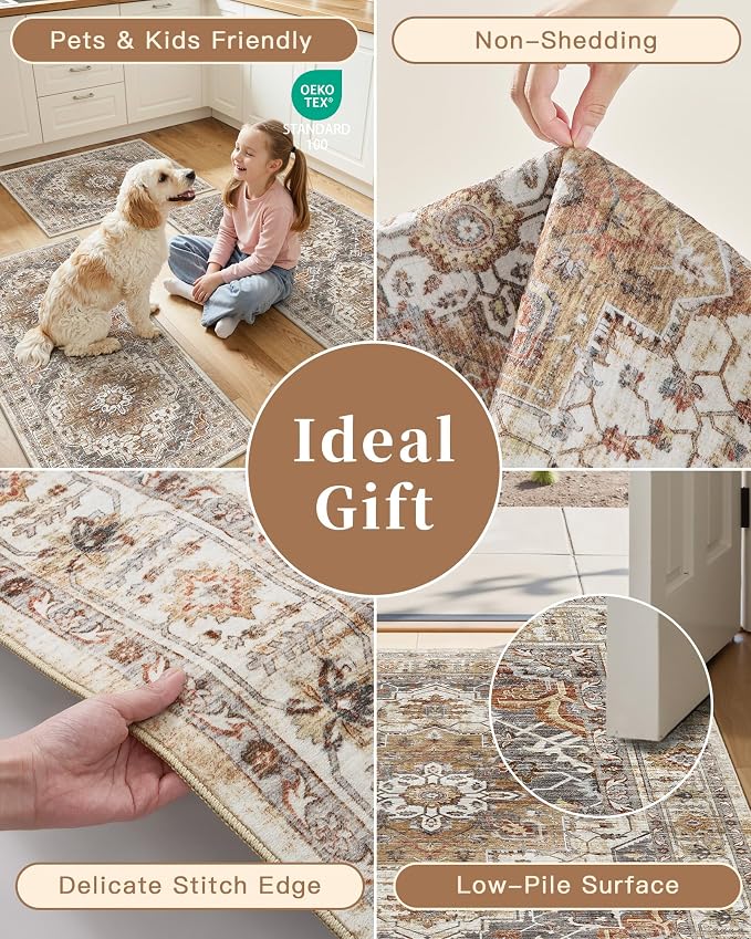 Madane 2-Piece Area Rugs Set, Small Kitchen Runner Non-Slip, Turmeric/Grey | - Image 6