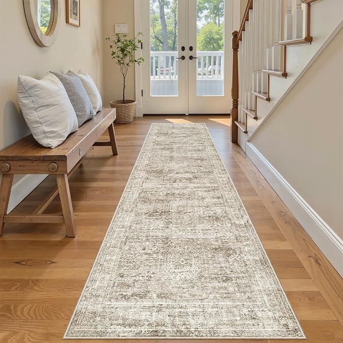 Soalmost Runner Rug 2x8 Washable Non-Slip Hallway Kitchen Runners Brown | Stain - Image 3