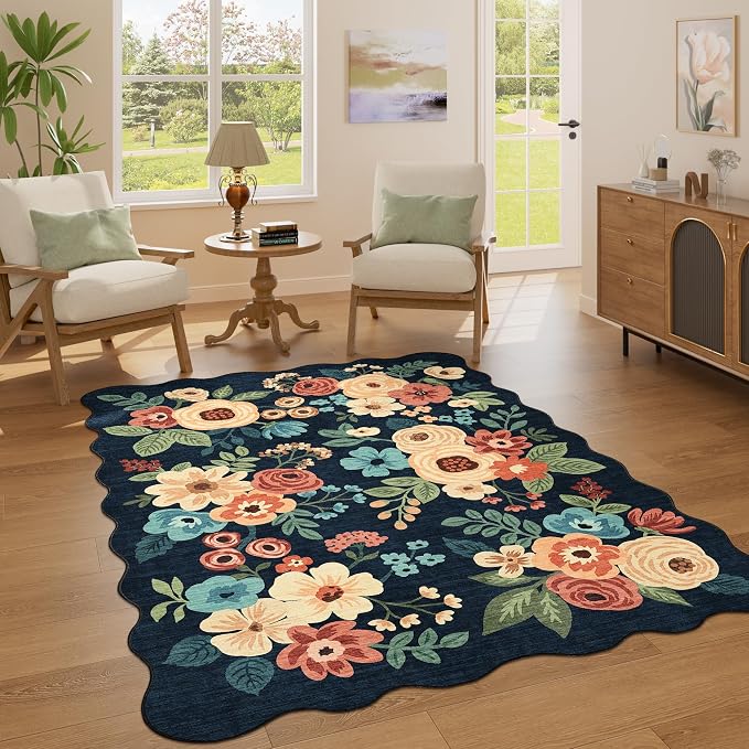 DUKINO 4x6 Area Rug, Non Slip Floral Washable Living Room Rug, Stain Resistant - Image 3