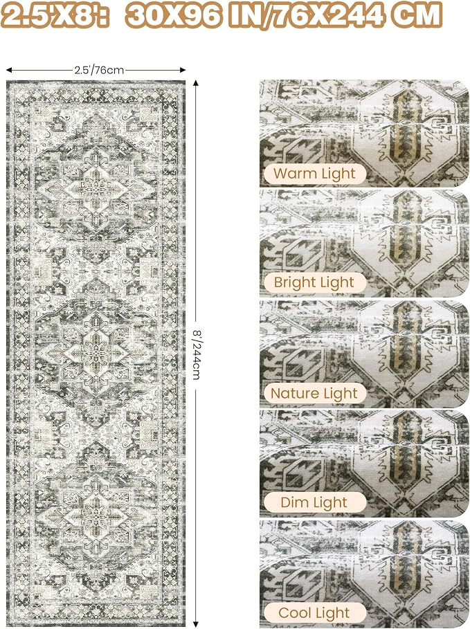 Kitchen Runner Rug Non Slip Washable Rugs 2.5x8, Carpet Runner - Image 2