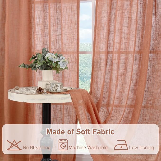 Terracotta Sheer Linen Curtains - Image 8
