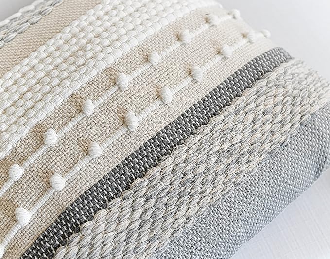 Gray Boho Throw Pillow Cover 22x22, Square Woven Textured Pillowcase, Modern - Image 4