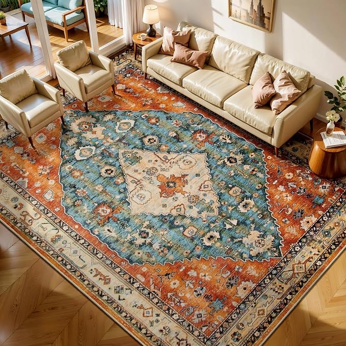 SERISSA 7x9 Washable Non Slip Boho Area Rug by SERISSAHomeDecorCollection