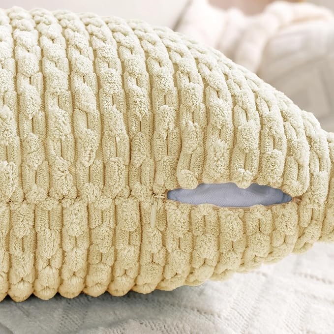 Set of 4 Pale Yellow Decorative Throw Pillow Covers 12x20 Inch Corduroy Pillow - Image 4