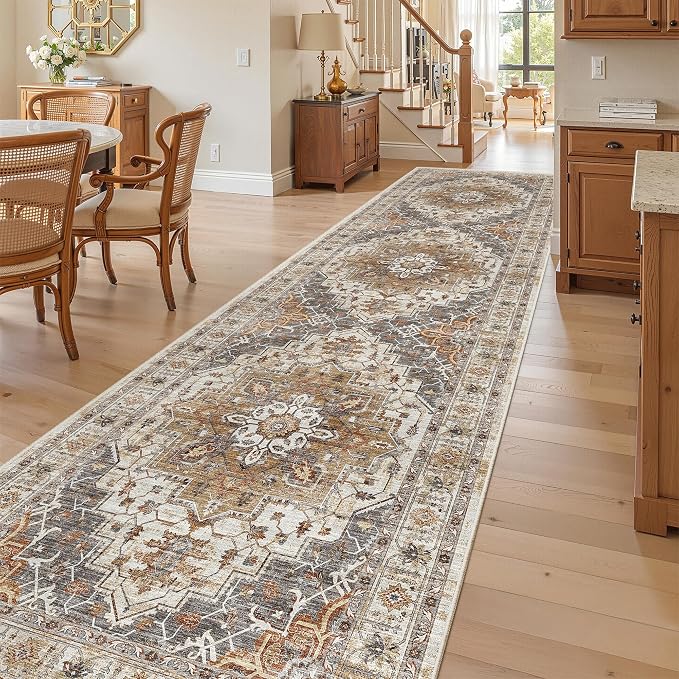 Madane Hallway Runner Rug 3x12 Washable Kitchen Runners 12ft, Turmeric/Grey | - Image 2