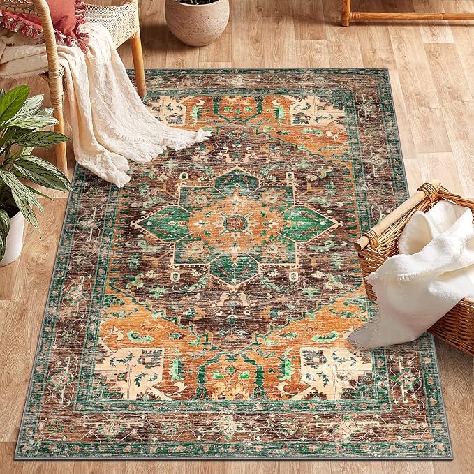 Yamaziot Washable Area Rug for Bedroom, 3x5 Non-Slip Boho Entryway Rug | Stain by Yamaziot