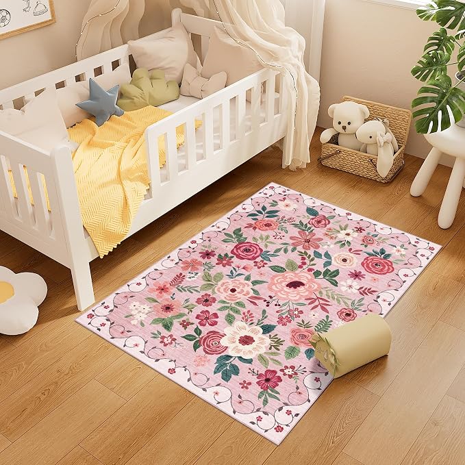 DUKINO 3x4 Area Rug, Floral Washable Rug - Image 4