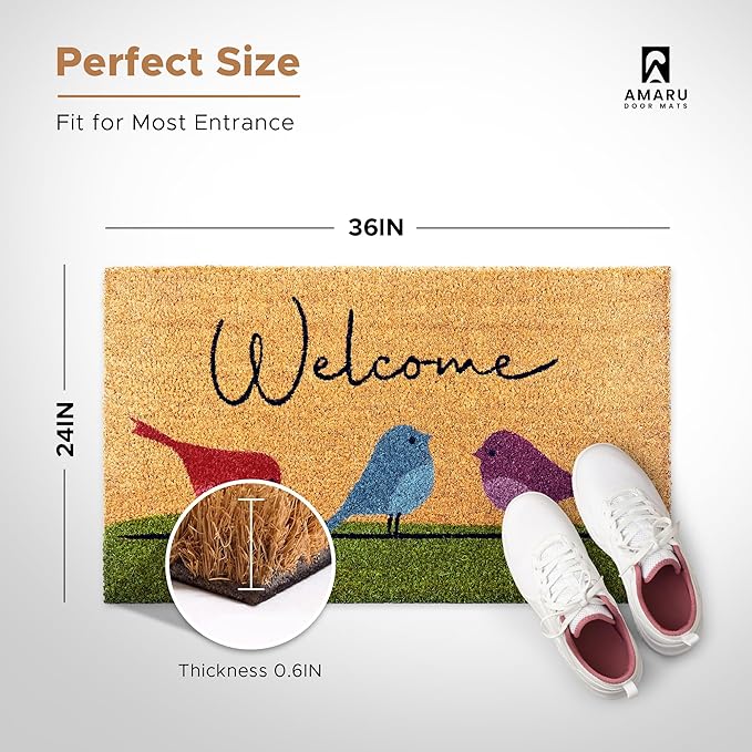 Coir Welcome Mat, Colorful Birds, 24 x 36 in | 100% Natural Coir, Anti-Shedding - Image 2