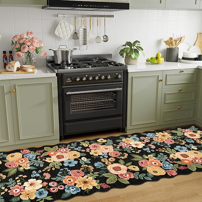 DUKINO 2.6x10 Runner Rug for Hallway, Floral Washable Rug Non Slip, Low Pile - Image 3