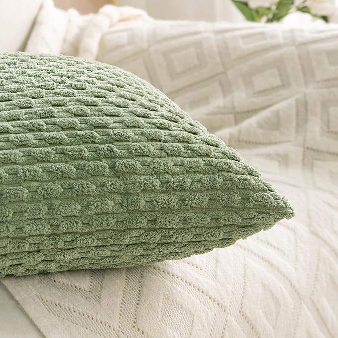 Set of 4 Sage Green Decorative Throw Pillow Covers 16x16 Inch Corduroy Pillow - Image 7