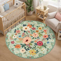 DUKINO 5ft Round Rug, Non Slip Floral Washable Small Circle Rug, Low Pile by DUKINO